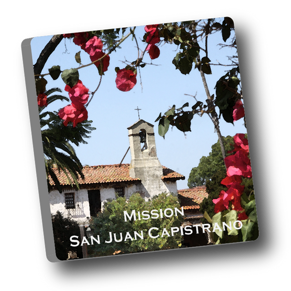 Square ceramic tile with magnet and an original image of the Bell Tower at Mission San Juan Capistrano (San Juan Capistrano) 2