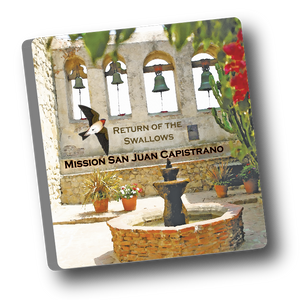 Square ceramic tile with magnet and an original image of the Scared Garden at Mission San Juan Capistrano (San Juan Capistrano) 2" x 2"