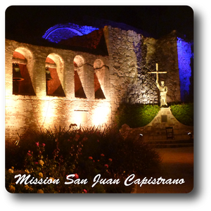 10-14007-01 San Juan Capistrano Magnet 3" x 3" - Bell Wall at Night