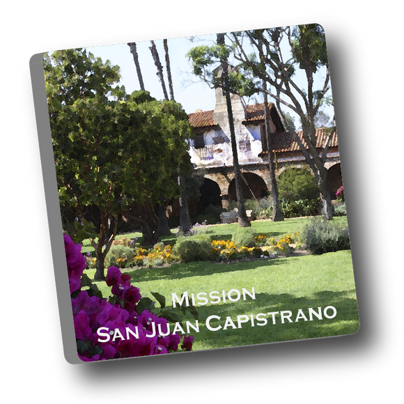 Square ceramic tile with magnet and an original image of the Gardens at Mission San Juan Capistrano (San Juan Capistrano) 2