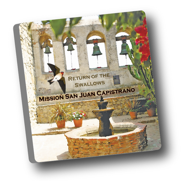 Square ceramic tile with magnet and an original image of the Scared Garden at Mission San Juan Capistrano (San Juan Capistrano) 2
