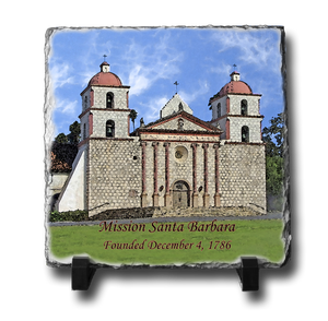 A square slate with an original image of Mission Santa Barbara (Santa Barbara) in a stunning and natural presentation.