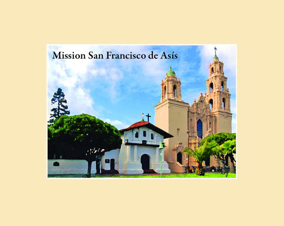 Matted magnet with an original image of Mission San Francisco de Asis (Dolores)