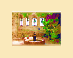 Matted magnet with an original image of the Sacred Garden at Mission San Juan Capistrano (San Juan Capistrano) with an ivory colored matte.